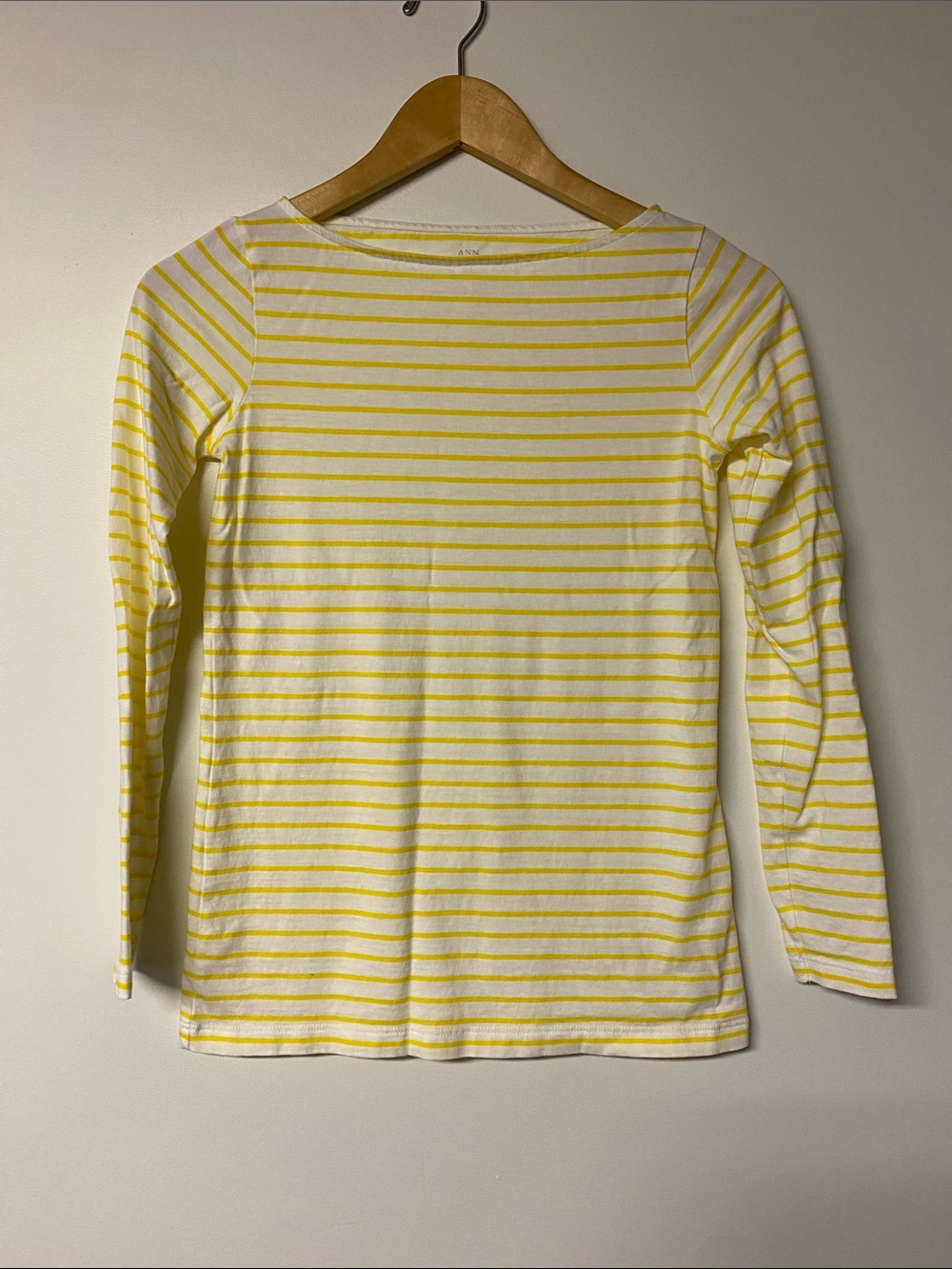 ANN MASHBURN Yellow and White Striped Long-Sleeve Top 100% cotton Summer/Beach